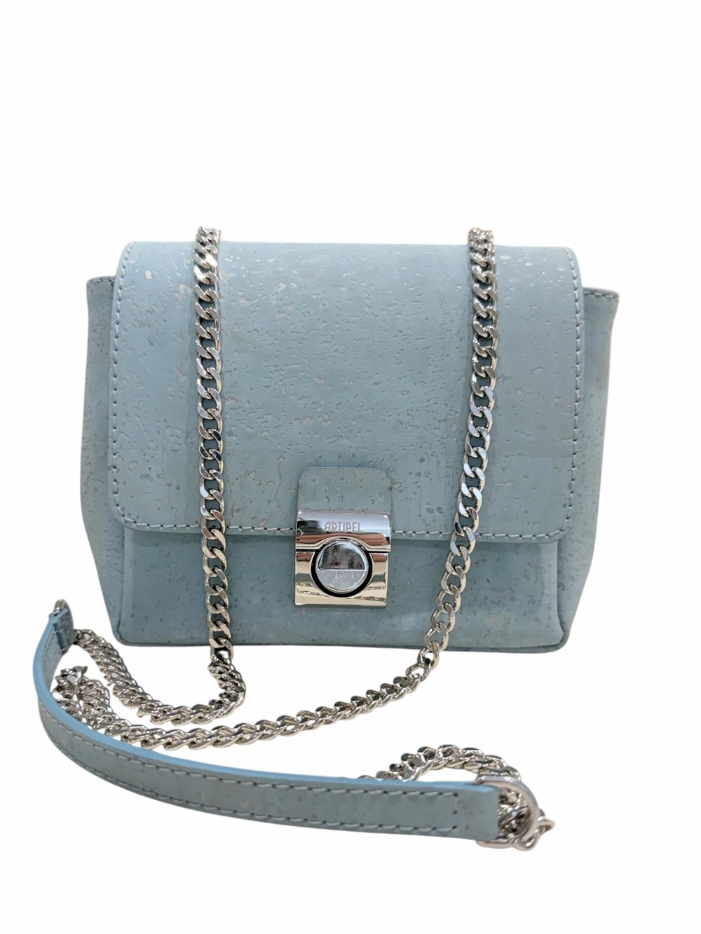 Light Blue Vegan Cork Mini Crossbody Bag With Silver Chain